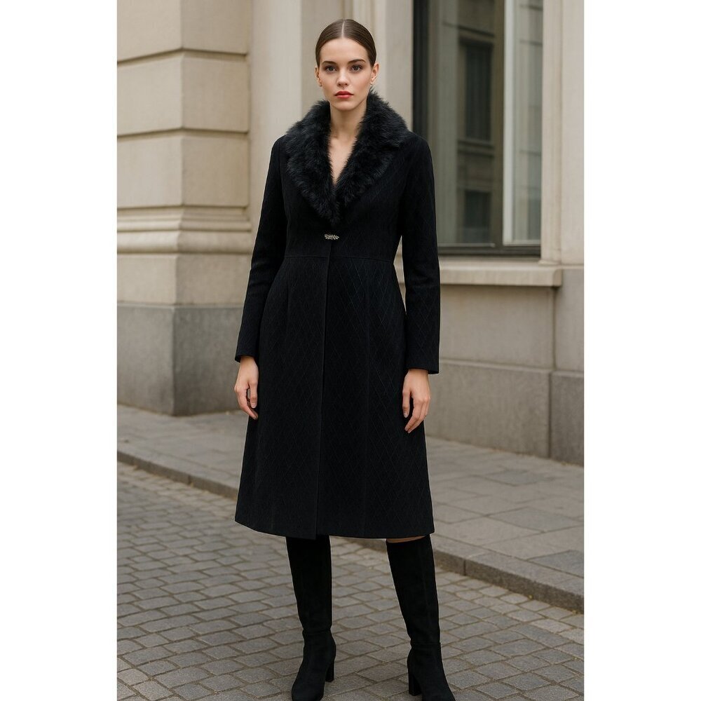 Venus Williams for Wilsons Leather Black Suede Leather Coat XL Faux Fur Collar